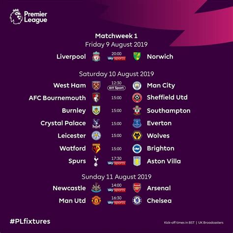 epl fixtures today and time